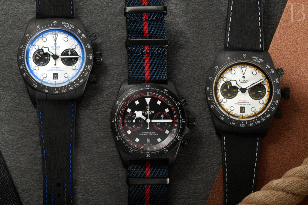 Three carbon Tudor watches
