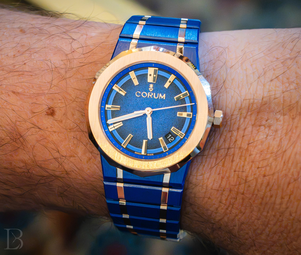 The Corum Admiral is now available in a 39mm size with an attractive blue ceramic case/bracelet option.
