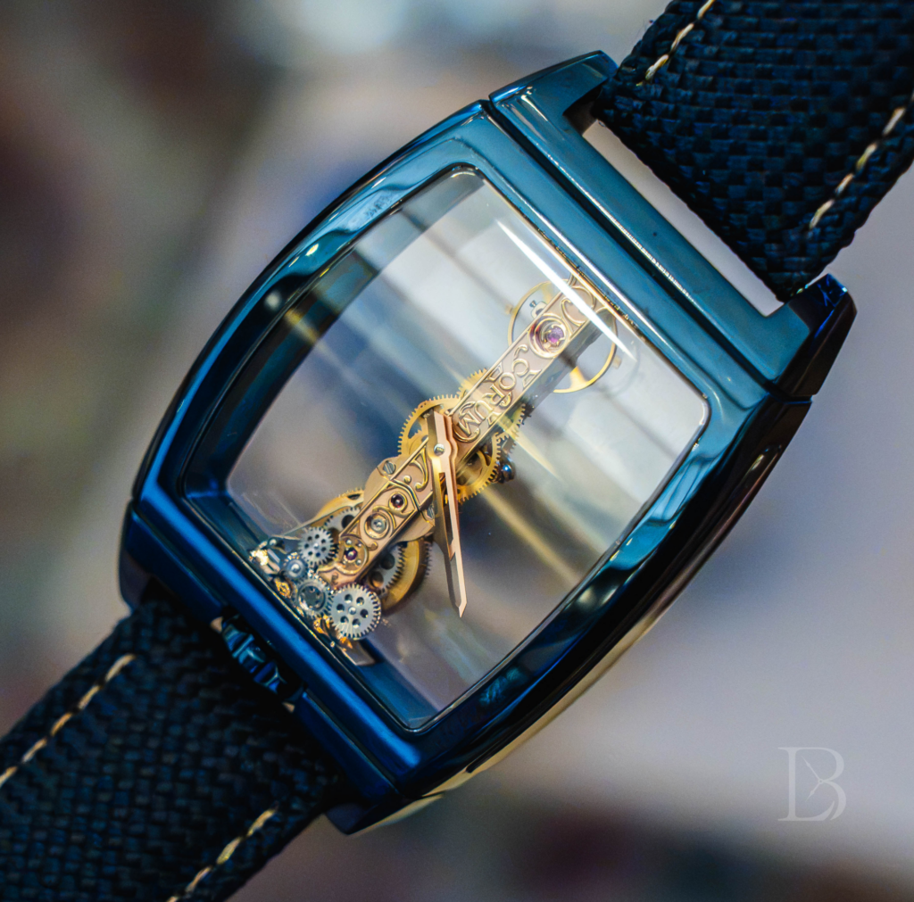 Rear view of the Golden Bridge Classic 34mm in blue PVD-coated titanium, ref. B34.113.TZ0.8B