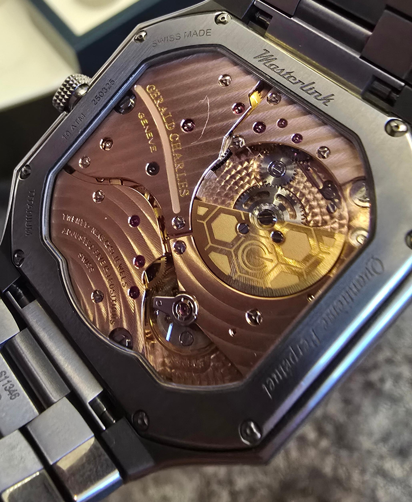 Rear view of the Gerald Charles Masterlink Perpetual Calendar Sapphire Dial ref. ML11.0-TNBR-TNSB-SP31PS-TNDP
