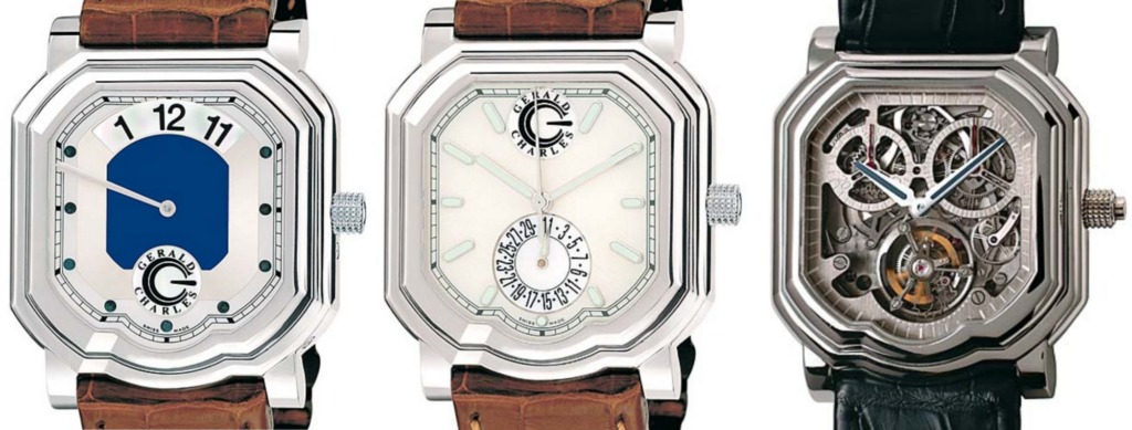 Three early Gerald Charles watches. From left to right: GC39, GC32, GCM3. Image: Gerald Charles