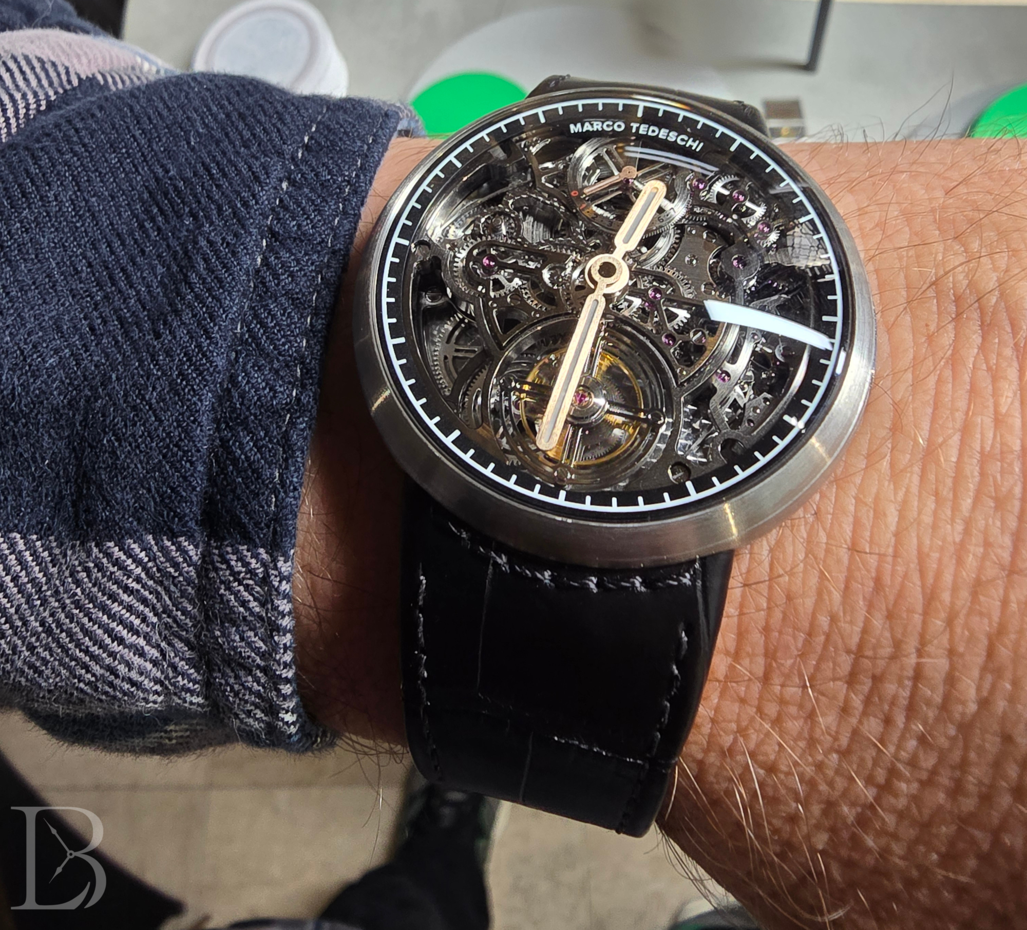 Stephanie Tedeschi was nice enough to let me try on her own personal MT1: Le Tourbillon 7 jours in titanium.
