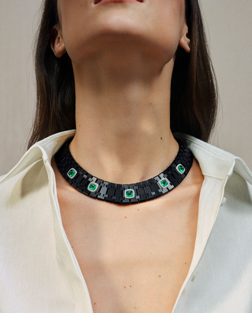 One of the bolder pieces from the 2026 Audemars Piguet jewelry collection: Royal Oak Joaillerie Risoud Eclipse Necklace ref. ROA.COL.162.OT.ZZ.02
