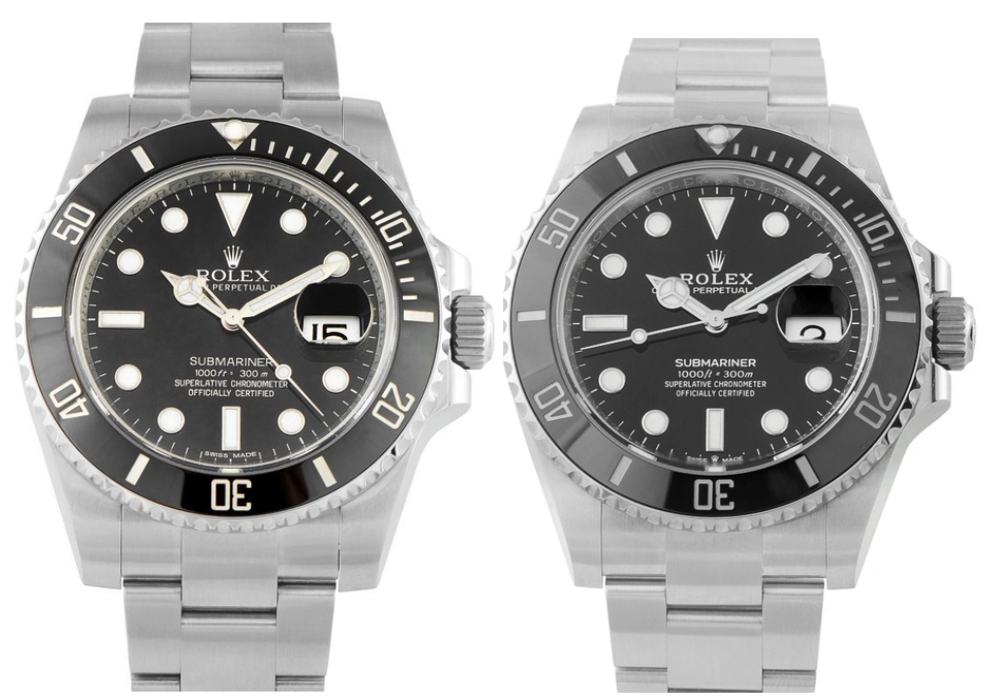 Side-by-side of the Rolex Submariner 116610 and 126610