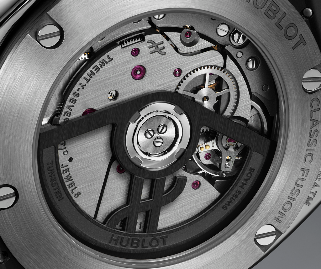 The rotor on the white gold version of the Classic Fusion Tributo is black tungsten.