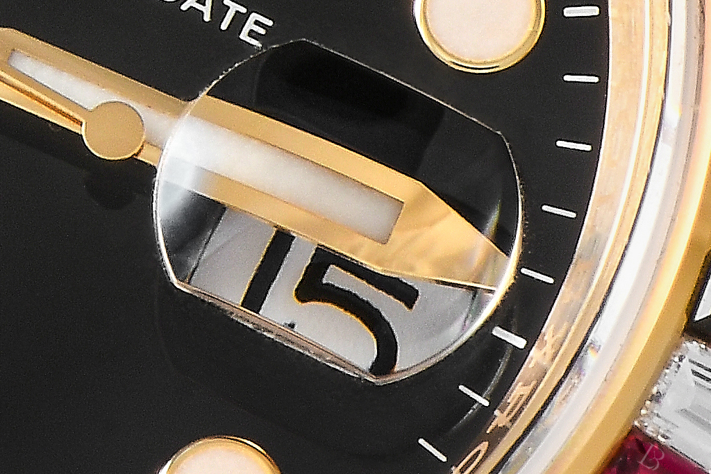 The cyclops of a Rolex GMT-Master II up close
