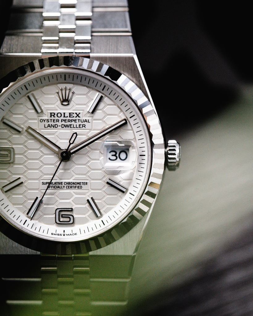Rolex Land-Dweller 36 ref. 127234 with a white honeycomb dial